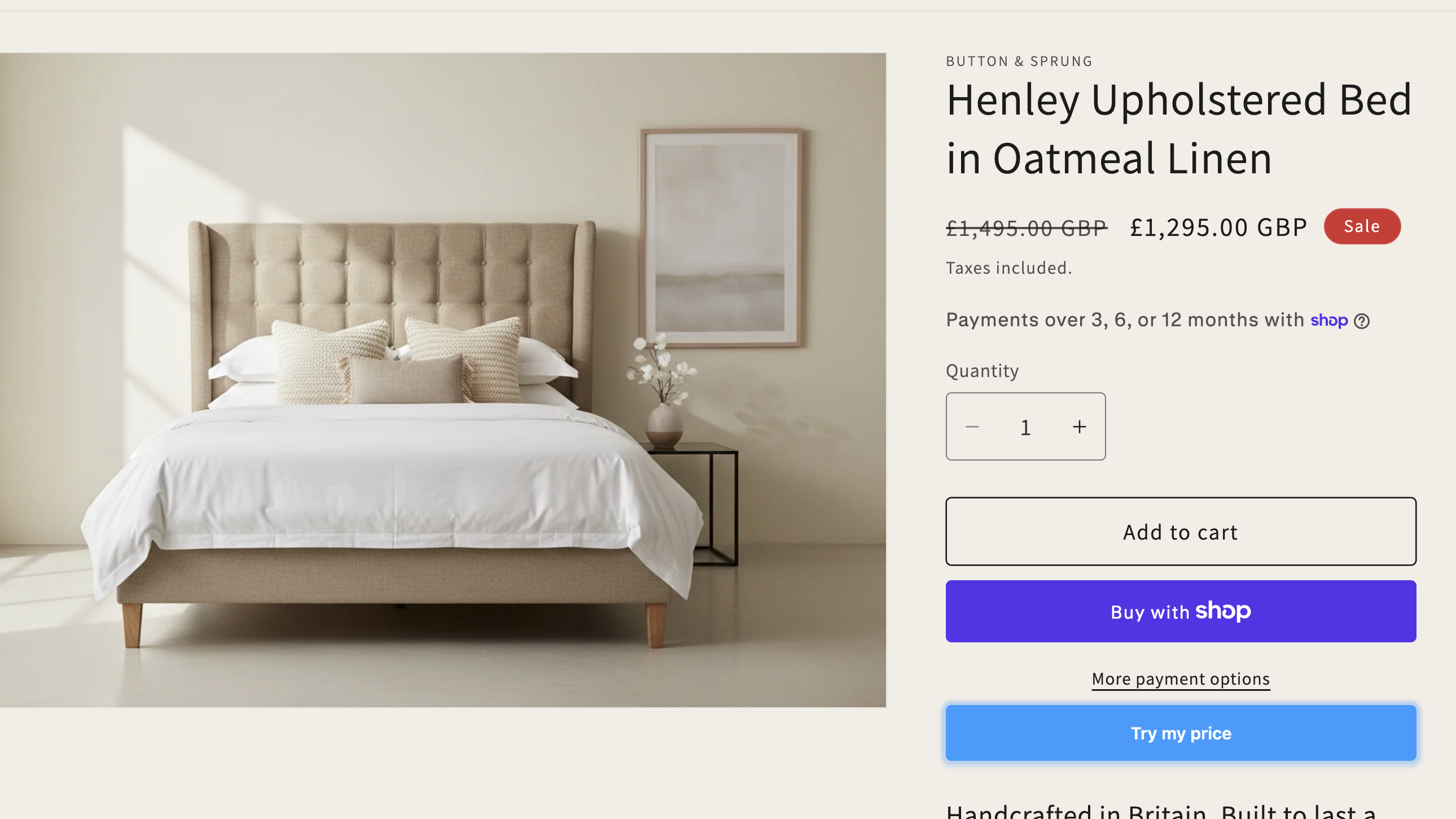 A product already on sale — was crossed out, now a lower price with a Sale badge — and the Try my price button below